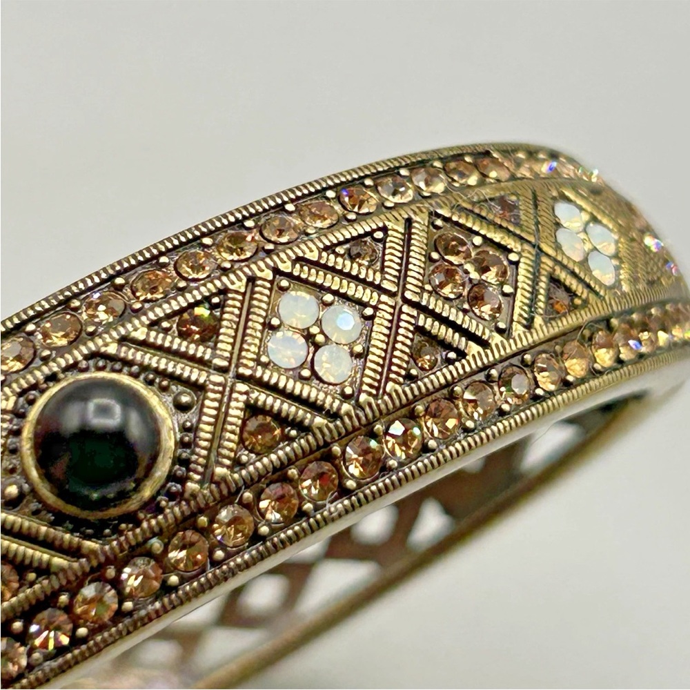 HEIDI DAUS Hinged Stackable Bracelet, Tapered: Dark Cognac Crystals, Opals, Onyx
